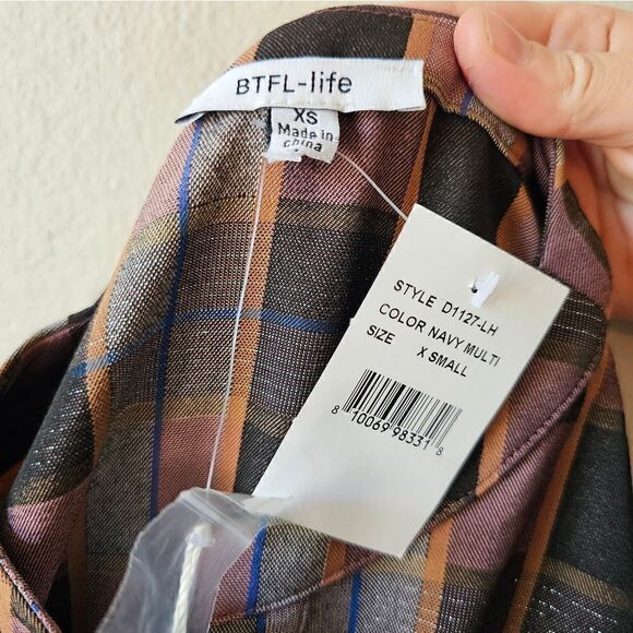 NWT BTFL - Life Metallic Thread Plaid Long Sleeve Dress XS - Picture 5 of 10